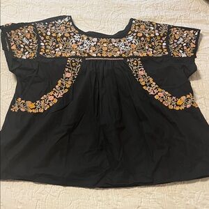 Madewell Black Blouse with Floral Embroidery
